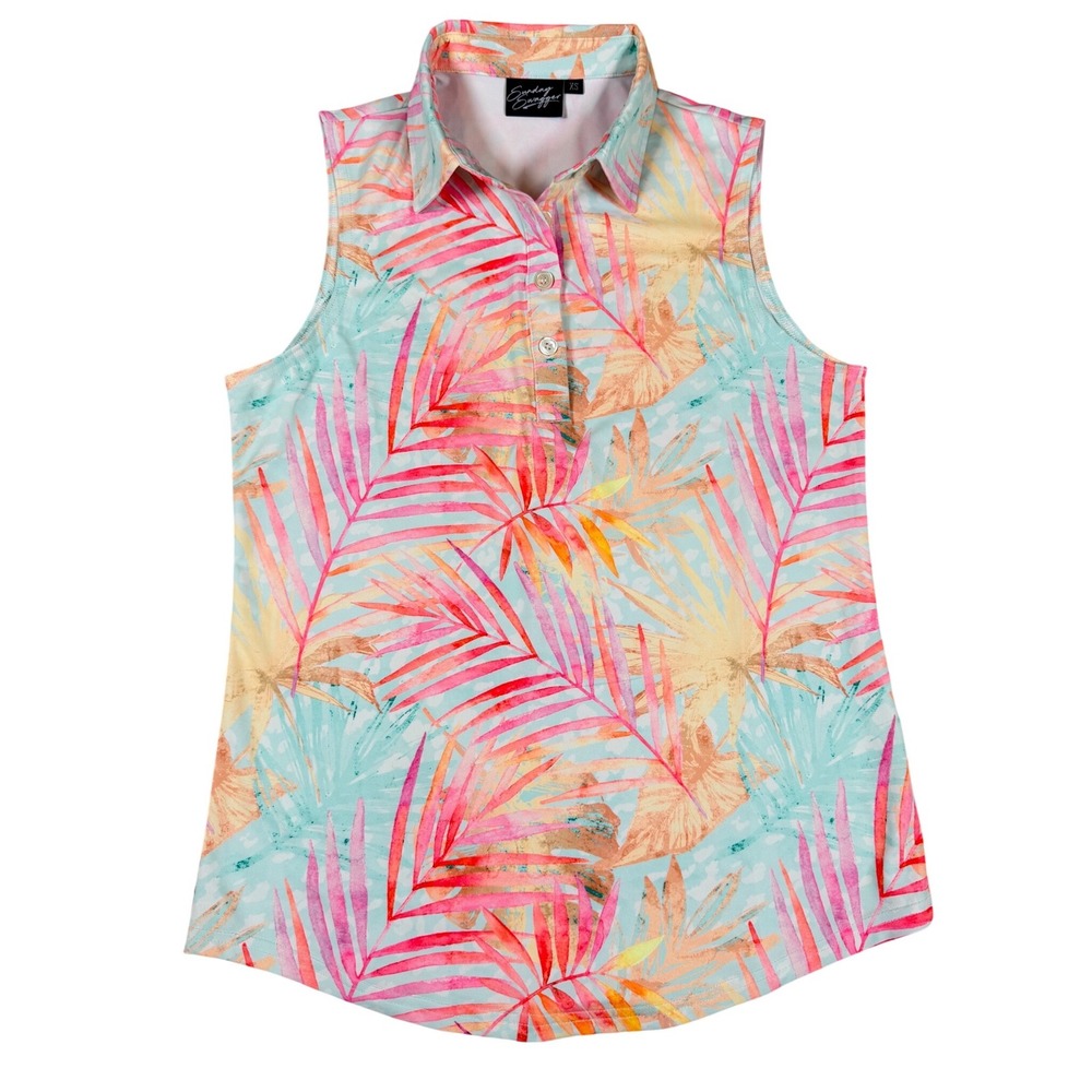 Sunday Swagger Women Maldives Sleeveless Golf‎ Polo Multicolored Tank Palm Lead